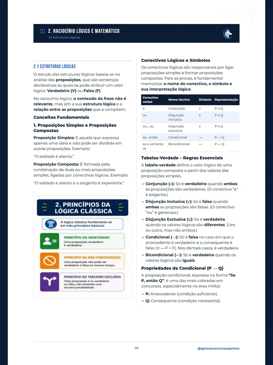 Página de Raciocínio Lógico e Matemático do material