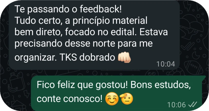 Mensagem de aluno sobre o cronograma de estudos